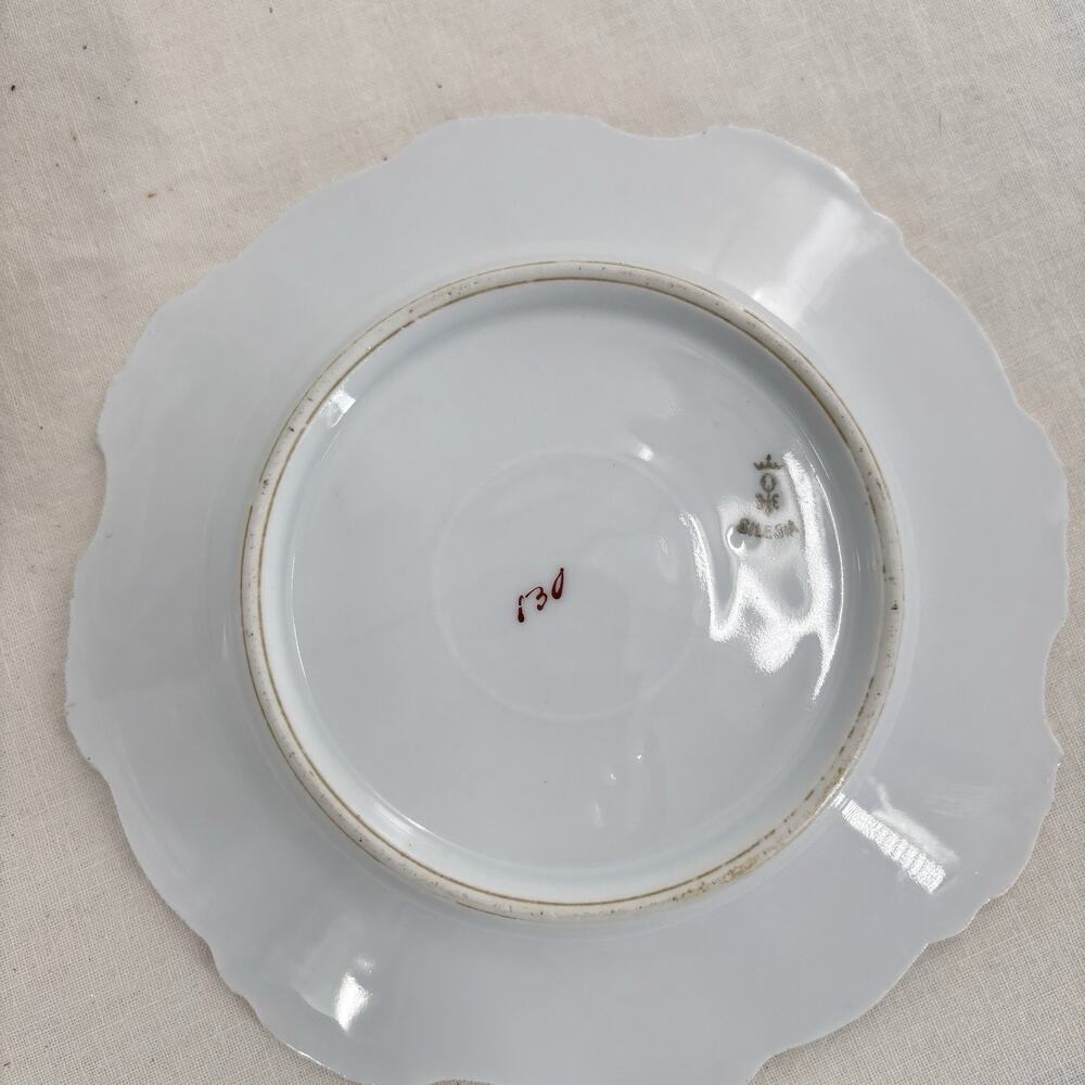 Antique Hermann Ohme Silesia Porcelain Plates Lot 8 Floral Gilt Mismatched Set - Picture 3 of 16
